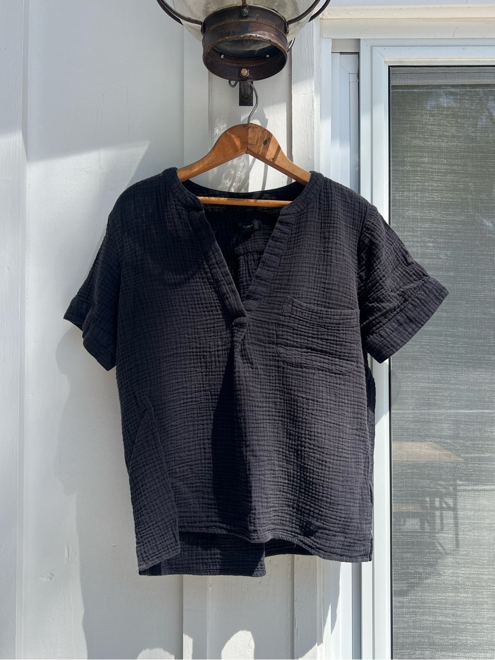 J. Crew Charcoal Textured Cotton Gauze Top